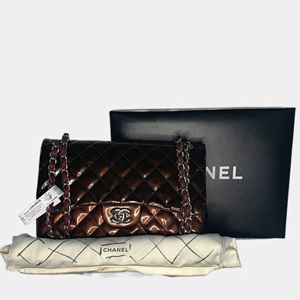 Chanel Burgundy Patent Leather Classic Flap Jumbo Shoulder Bag 商品