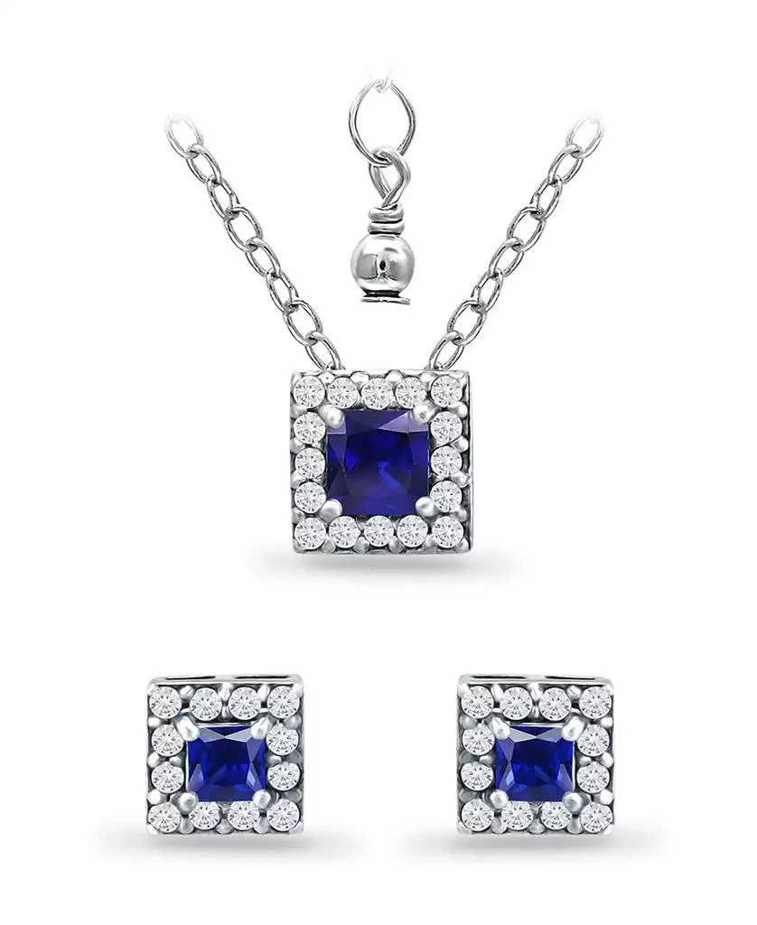 商品Giani Bernini|Simulated Blue Sapphire and Cubic Zirconia Halo Square Pendant and Earring Set, 3 Piece,价格¥169,第1张图片