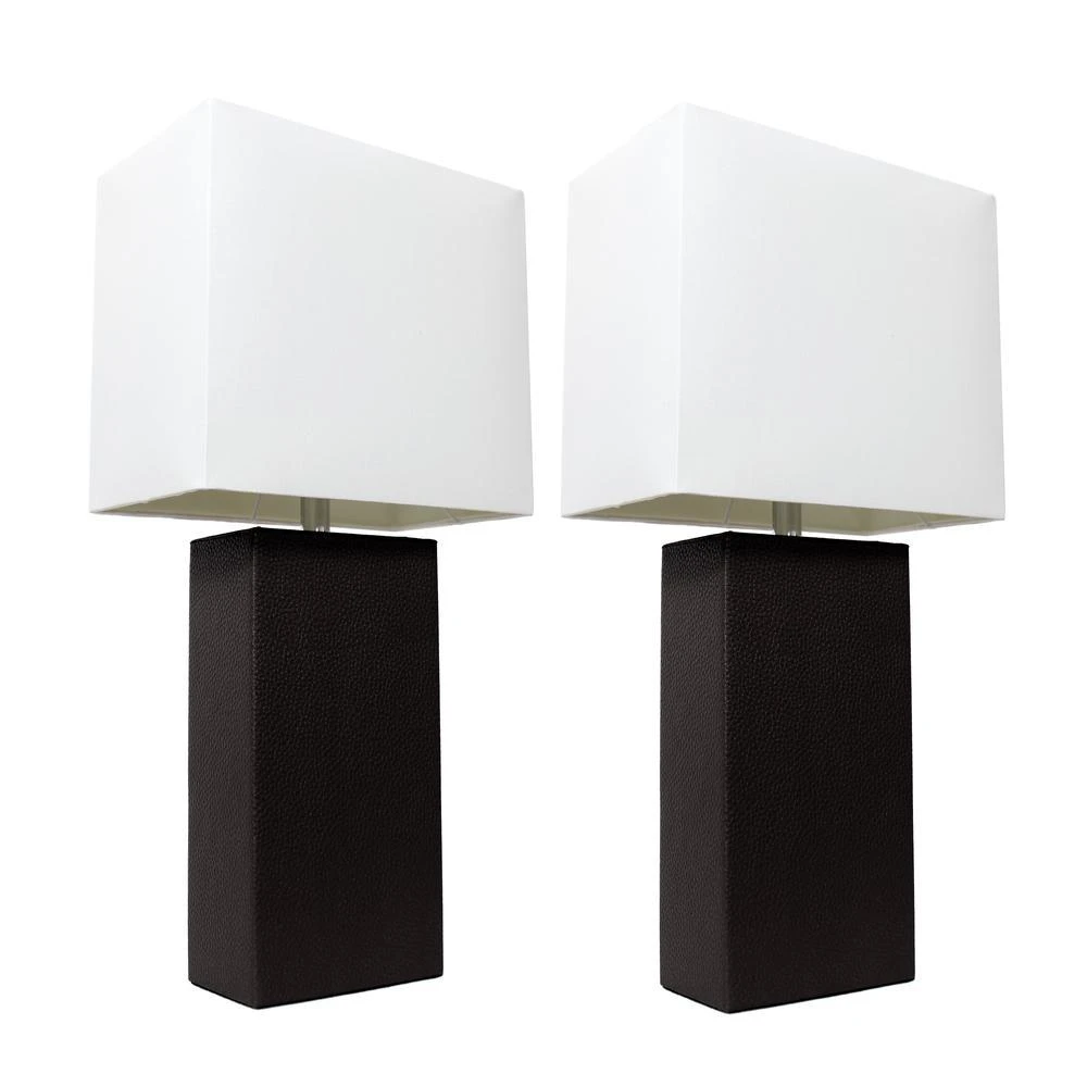 商品Elegant Designs|2 Pack Modern Leather Table Lamps with White Fabric Shades, Black,价格¥809,第5张图片详细描述