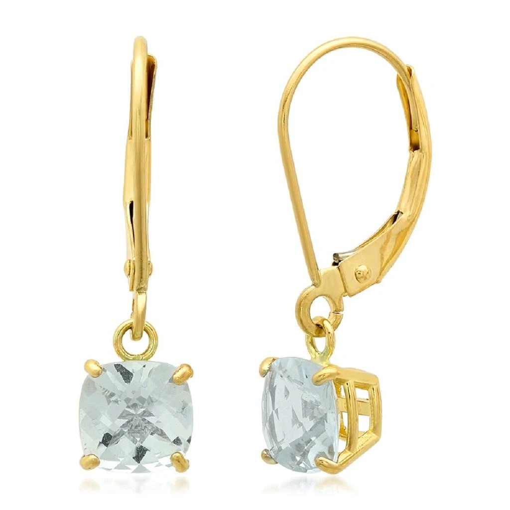Solid 10K Yellow Gold Cushion Cut Dangle Gemstone Leverback Earrings 商品