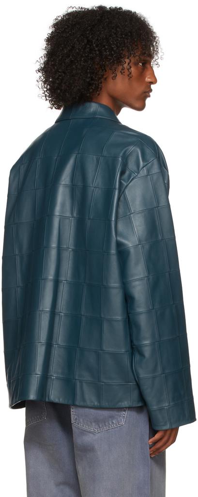 Blue Patchwork Leather Jacket商品第3张图片规格展示