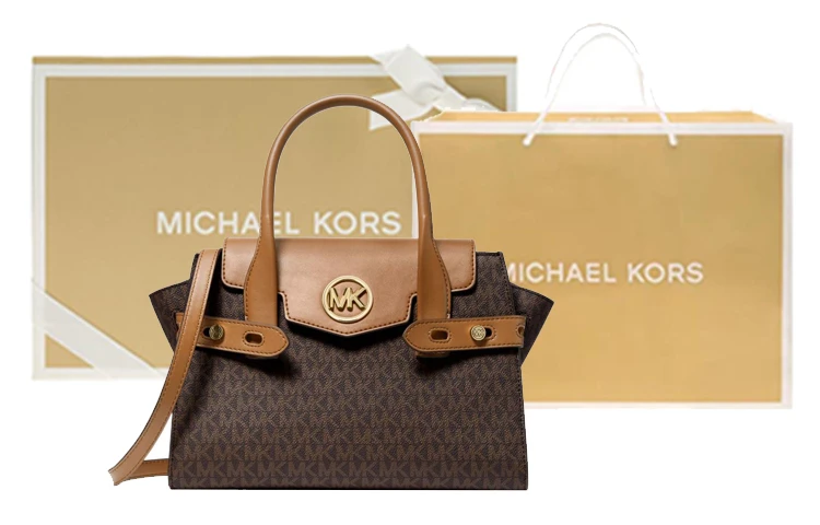 商品[国内直发] Michael Kors|迈克高仕 MK Carmen 通勤时尚经典老花满印拼色 帆布 手提单肩斜挎包 女款 棕拼色,价格¥1670,第5张图片详细描述