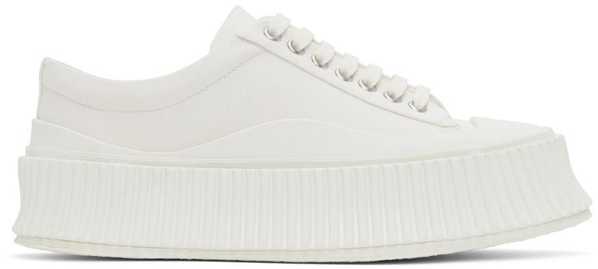 商品Jil Sander|White Canvas Platform Sneakers,价格¥3088,第1张图片