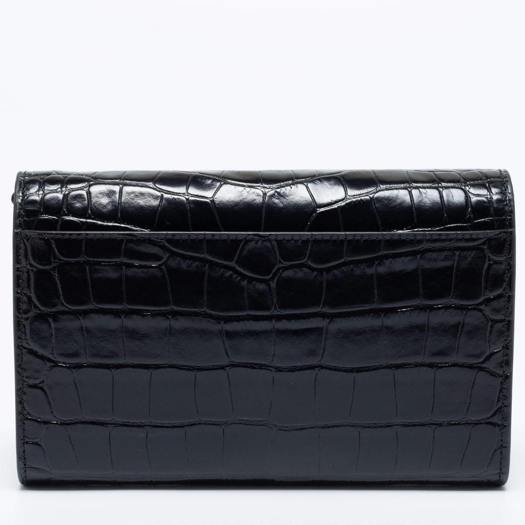 商品Tory Burch|Tory Burch Black Croc Embossed Leather Robinson Wallet on Chain,价格¥3631,第6张图片详细描述