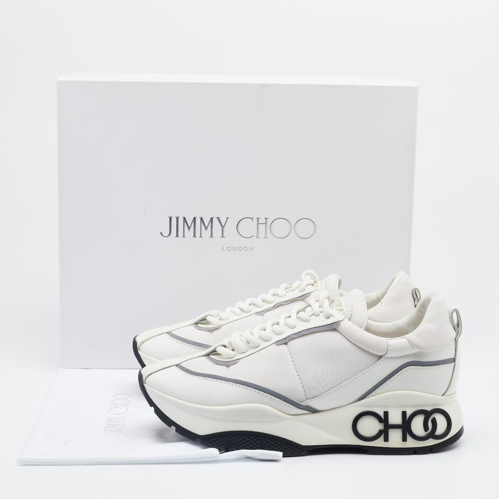 Jimmy Choo White/Grey Leather, Fabric And Neoprene Raine Low Top Sneakers Size 39商品第9张图片规格展示