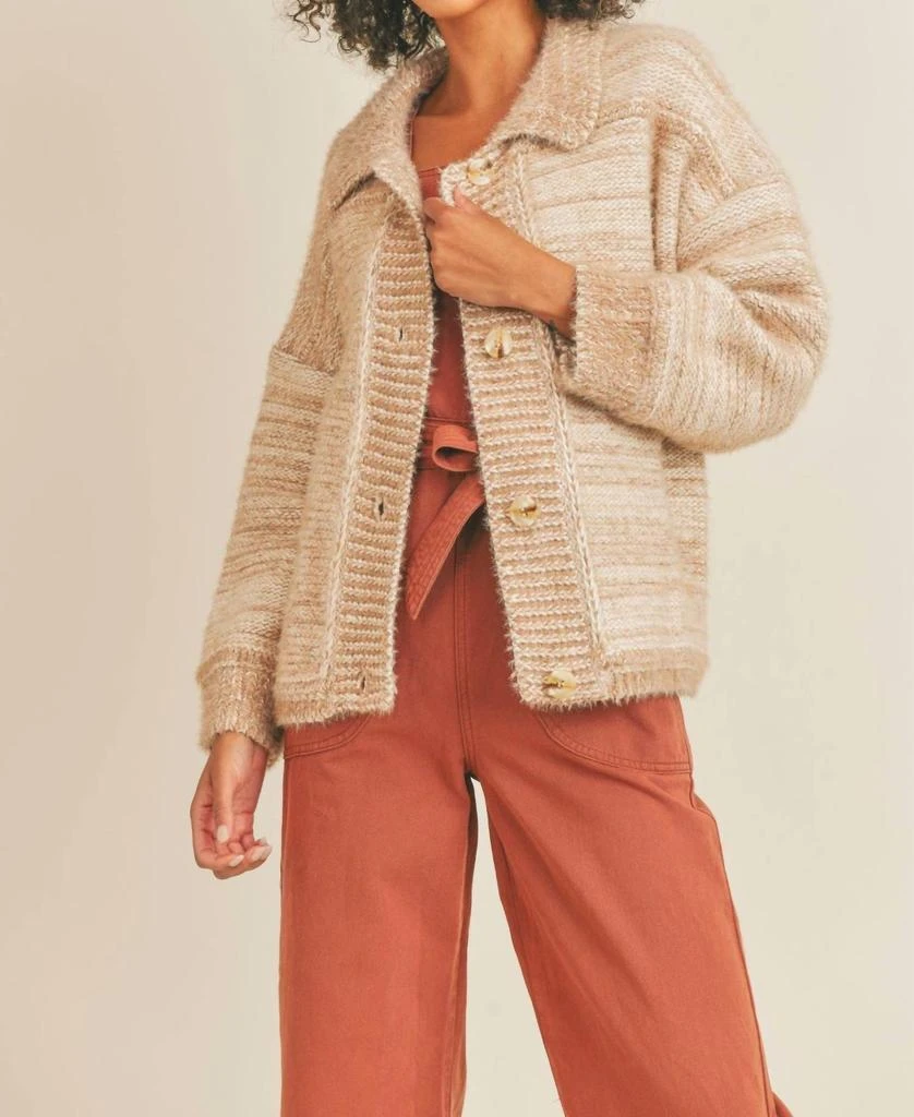 商品SAGE THE LABEL|Marie Sweater Jacket In Taupe And White,价格¥424,第1张图片