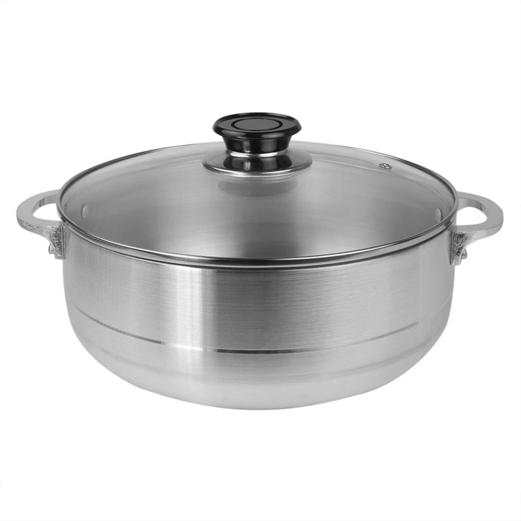 商品Home Basics|Home Basics 5.6 Liter Aluminum Caldero with Glass Lid, Satin Nickel,价格¥269,第1张图片