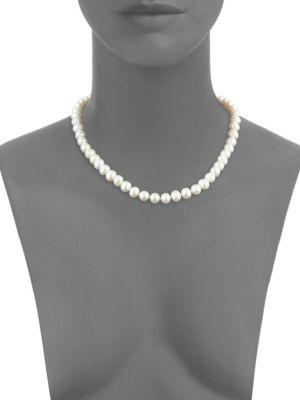 925 Sterling Silver & 8-9mm White Semi-Round Freshwater Pearl Collar Necklace, Bracelet & Stud Earrings Set商品第2张图片规格展示