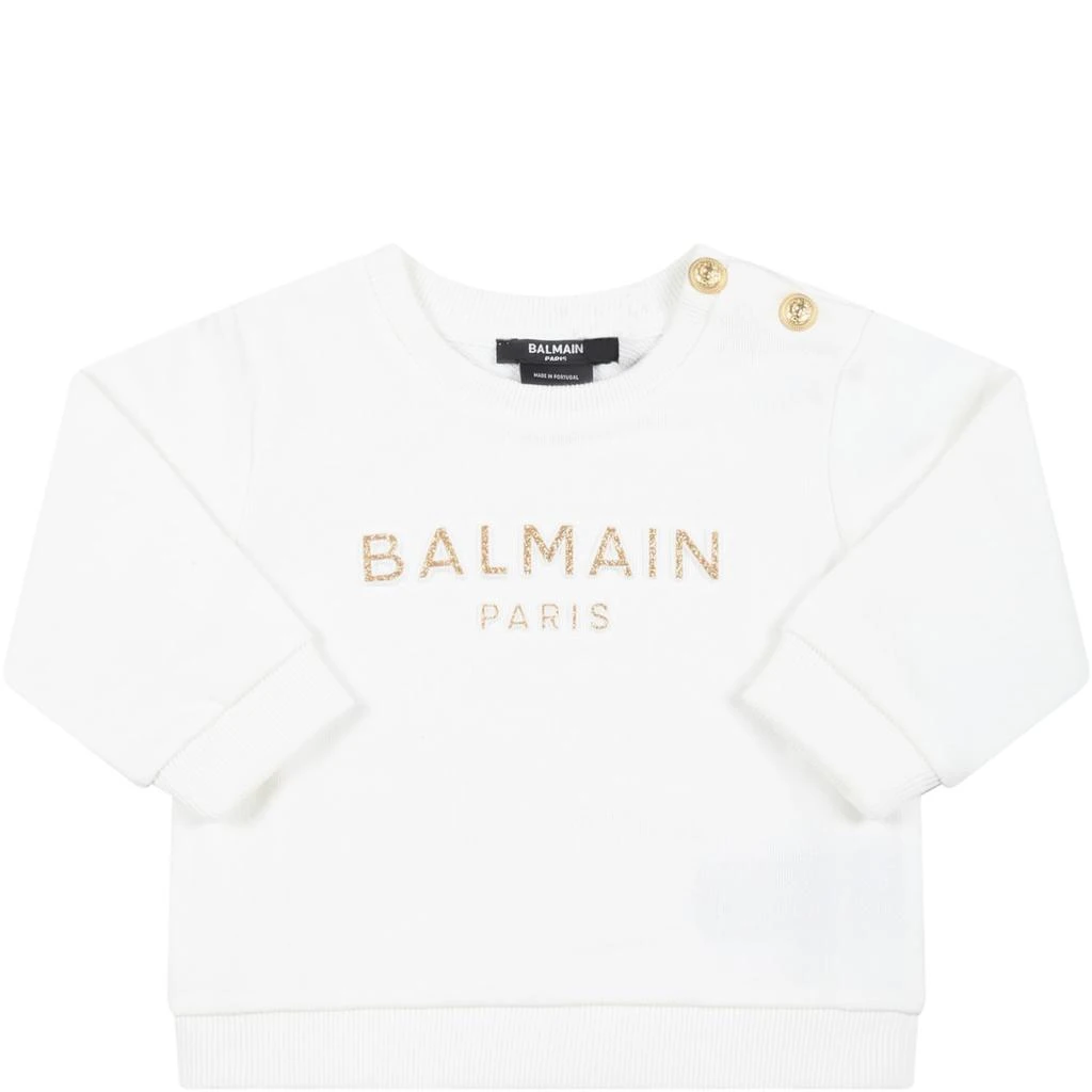 商品Balmain|White Sweatshirt For Baby Girl With Golden Logo,价格¥1493,第1张图片