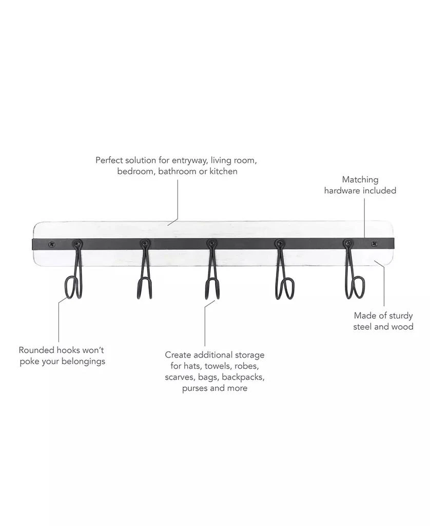 商品Spectrum|Rowan Wall Mount 5-Hook Wood Entryway Storage and Organization Rack,价格¥299,第5张图片详细描述