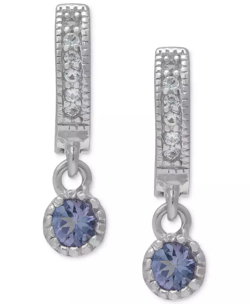 商品Macy's|Tanzanite (1/4 ct. t.w.) Charm Lab grown White Sapphire (1/10 ct. t.w.) Huggie Hoop Earrings in Sterling Silver,价格¥264,第3张图片详细描述