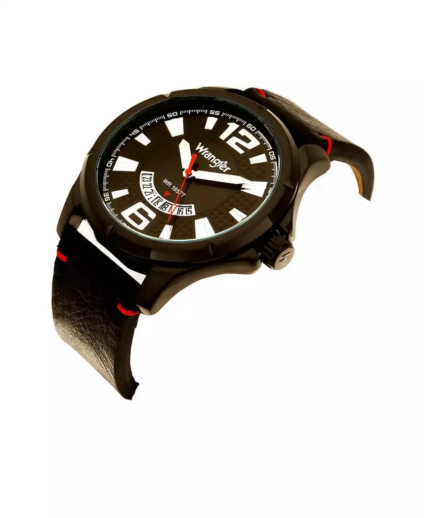 商品Wrangler|Men's Watch, 48MM IP Black Case, Black Zoned Dial with White Markers and Crescent Cutout , Date Function, Black Strap with Red Accent Stitch Analog, Red Second Hand,价格¥463,第2张图片详细描述