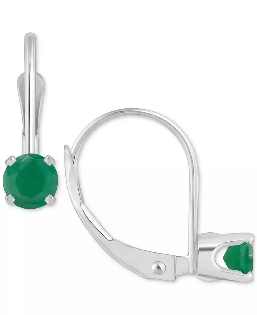 商品Macy's|Emerald Solitaire Leverback Earrings (1/2 ct. t.w.) in 14k White Gold (Also in Ruby, Sapphire, & Tanzanite),价格¥1571,第1张图片