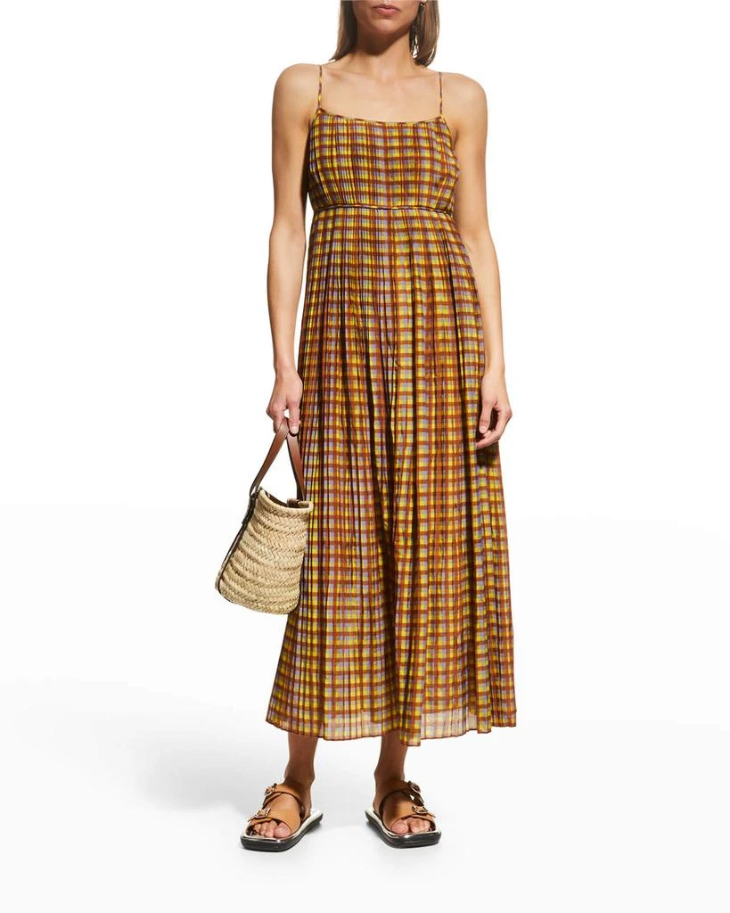 商品Tory Burch|Skinny Strap Pleated Plaid Midi Dress,价格¥1422,第1张图片