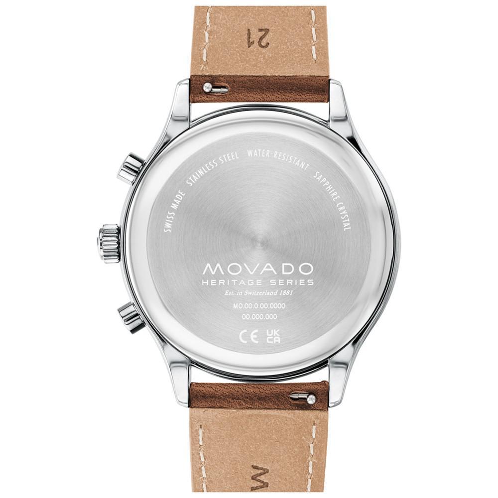 商品Movado|Men's Heritage Cognac Brown Genuine Leather Strap Watch 43mm,价格¥6694,第5张图片详细描述