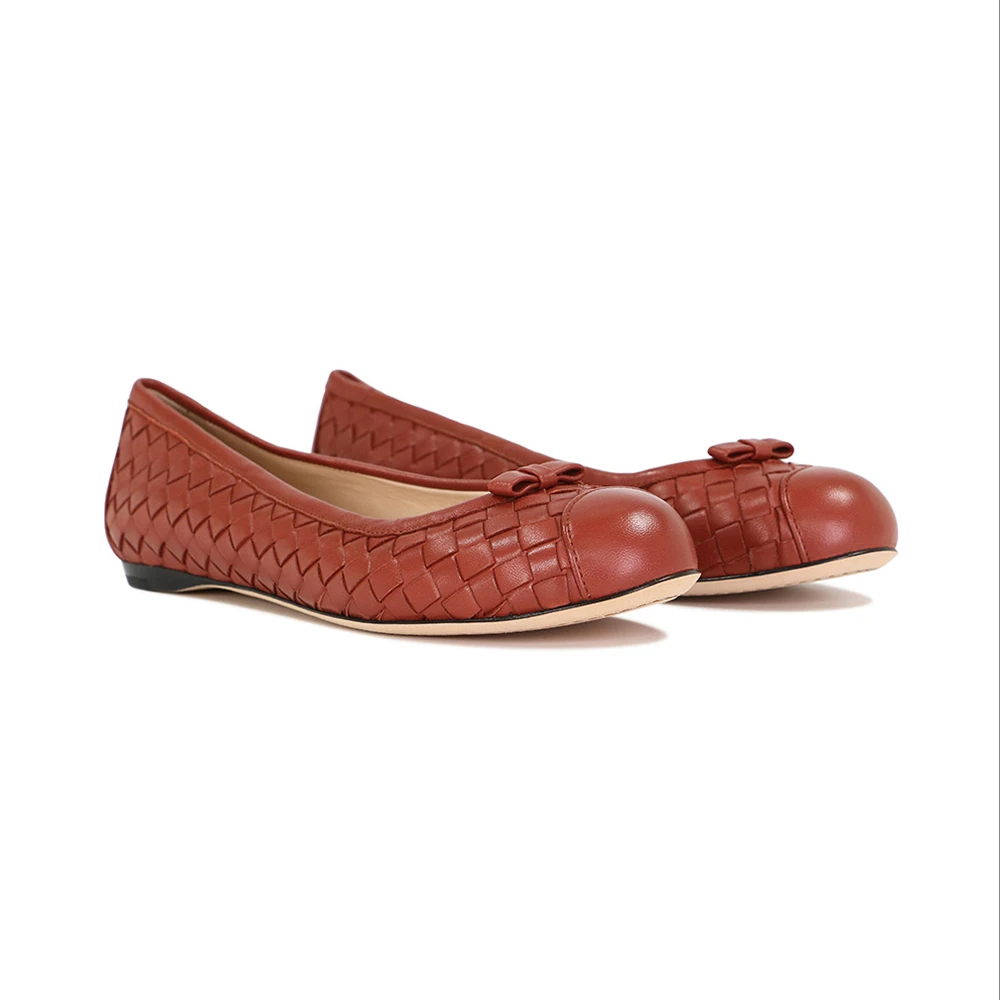 BOTTEGA VENETA 女士红棕色羊皮编织平底船鞋 297868-V0013-6329 商品