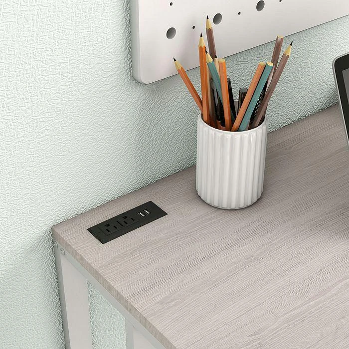 Wright Light Oak and White Writing Desk with USB Ports 商品