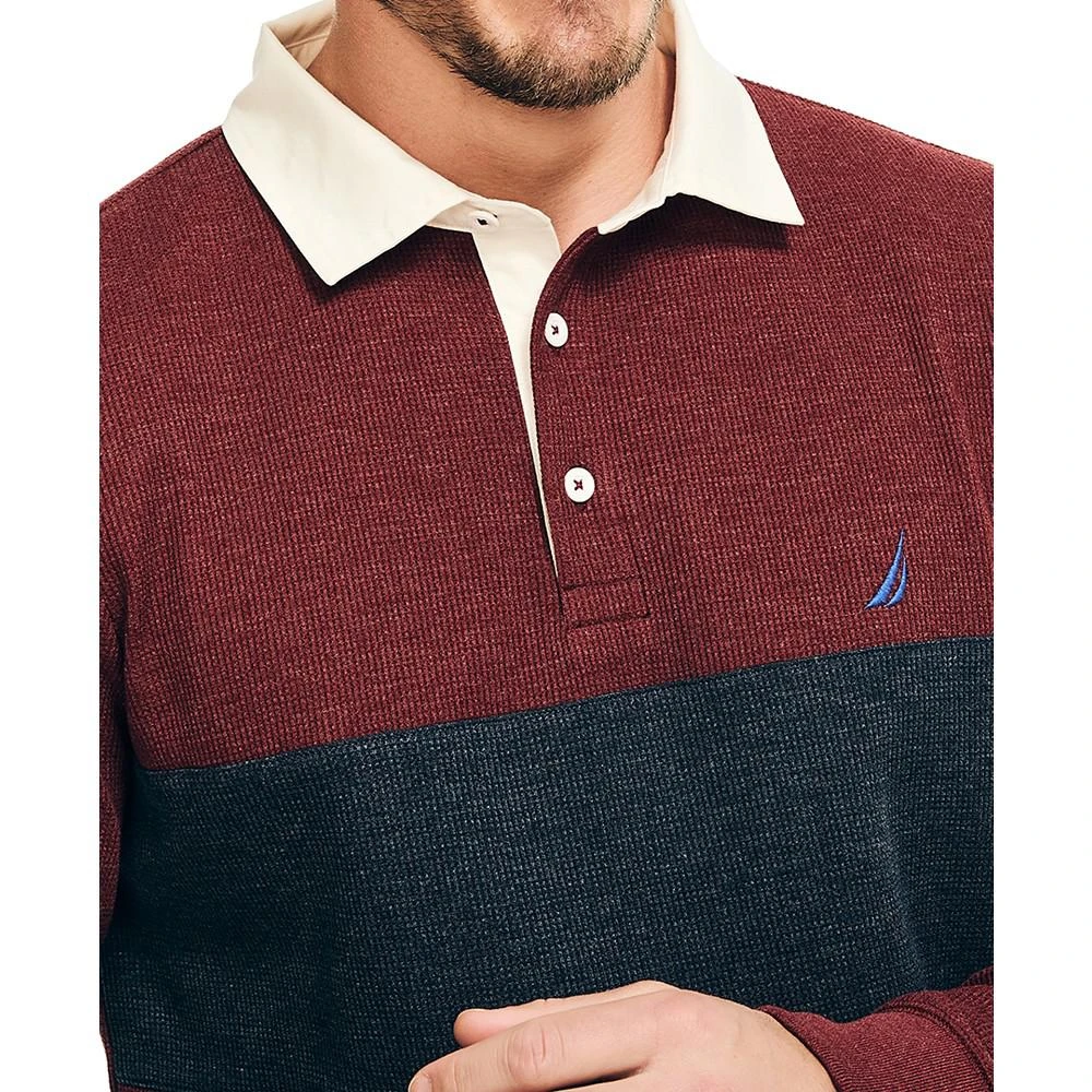 商品Nautica|Men's Slim-Fit Colorblocked Long-Sleeve Waffle Polo Shirt,价格¥502,第3张图片详细描述