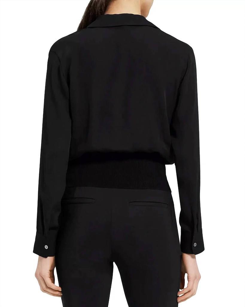 商品Theory|Long Sleeve Collared Silk Top in Black,价格¥1961,第4张图片详细描述