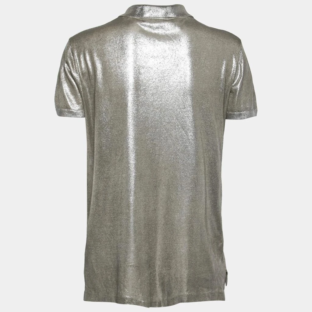 商品[二手商品] Ralph Lauren|Ralph Lauren Purple Label Silver Metallic Silk-Knit Polo T-Shirt M,价格¥1233,第2张图片详细描述