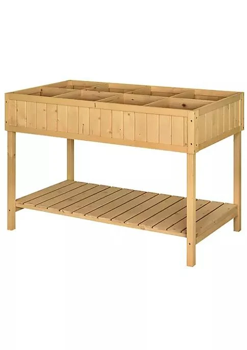 商品Outsunny|Wooden Raised Garden Bed With 8 Slots Elevated Planter Box Stand With Open Shelf For Limited Garden Space To Grow Herbs Vegetables And Flowers,价格¥1121,第1张图片