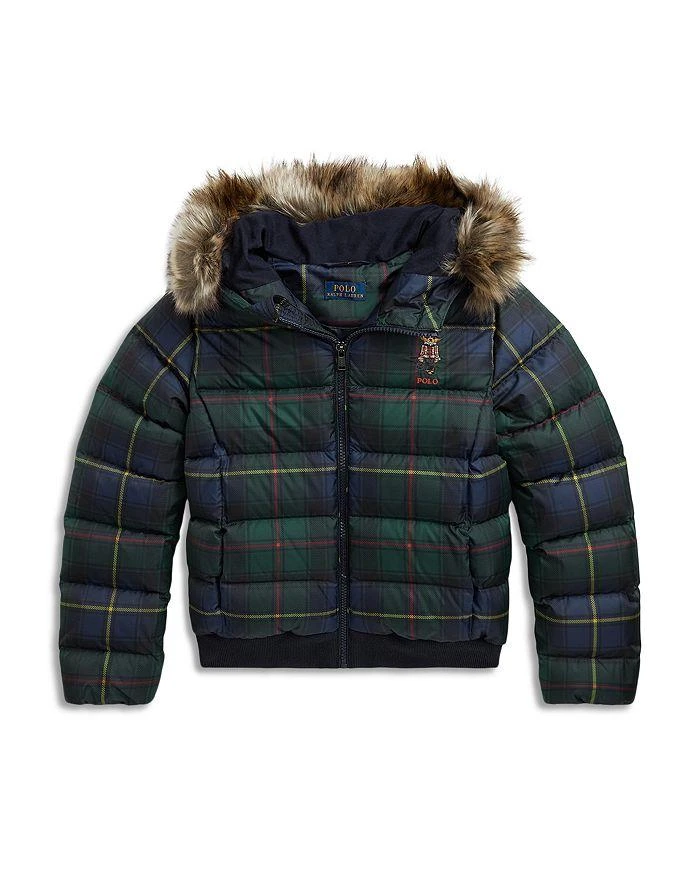 商品Ralph Lauren|Girls' Polo Bear Plaid Down Puffer Jacket - Little Kid, Big Kid,价格¥642,第1张图片