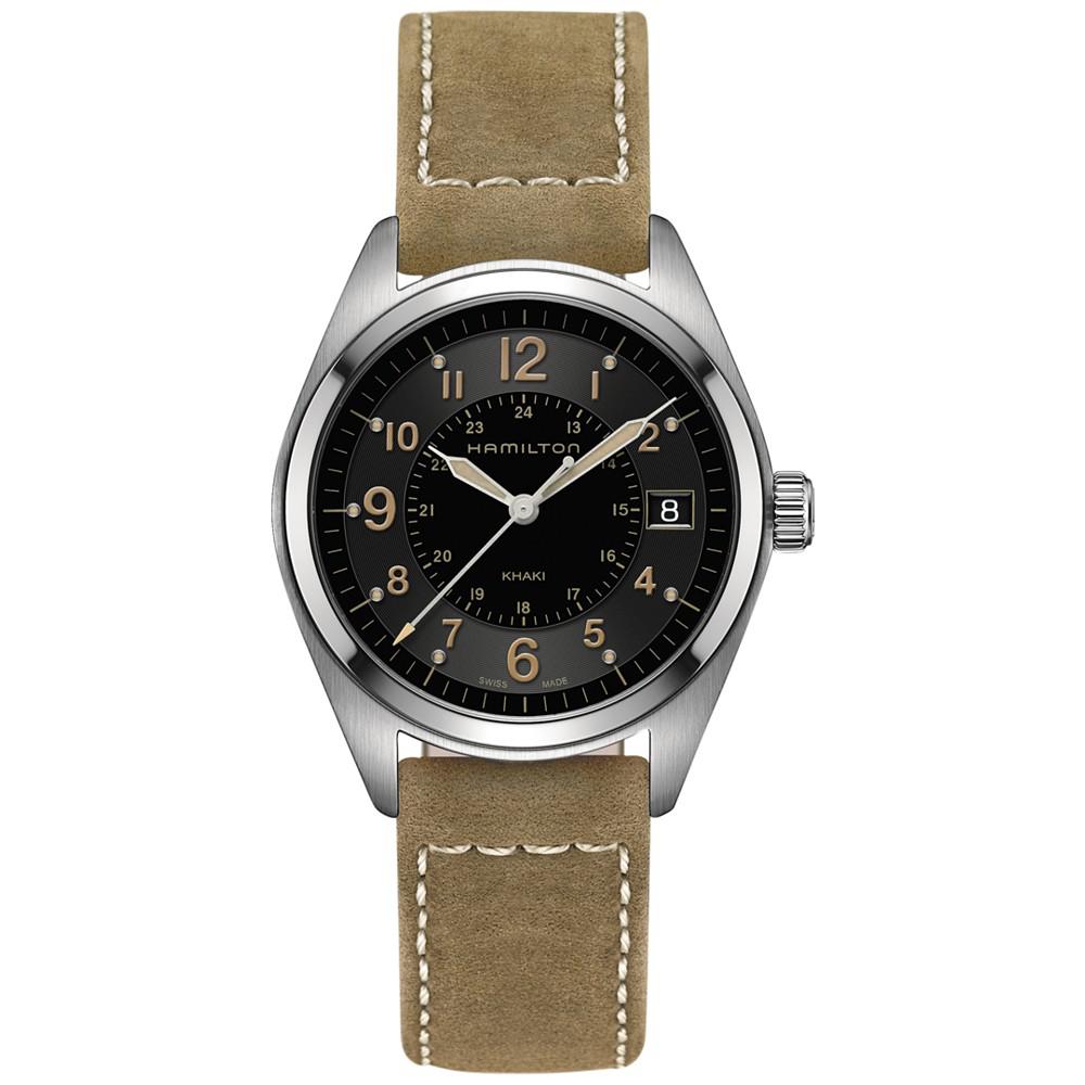 Men's Swiss Khaki Field Tan Leather Strap Watch 40mm H68551833商品第1张图片规格展示