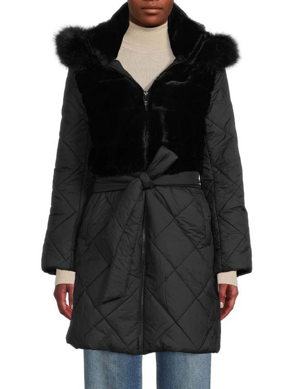 商品Blue Duck|Faux Fur Quilted Belted Jacket,价格¥1897,第1张图片