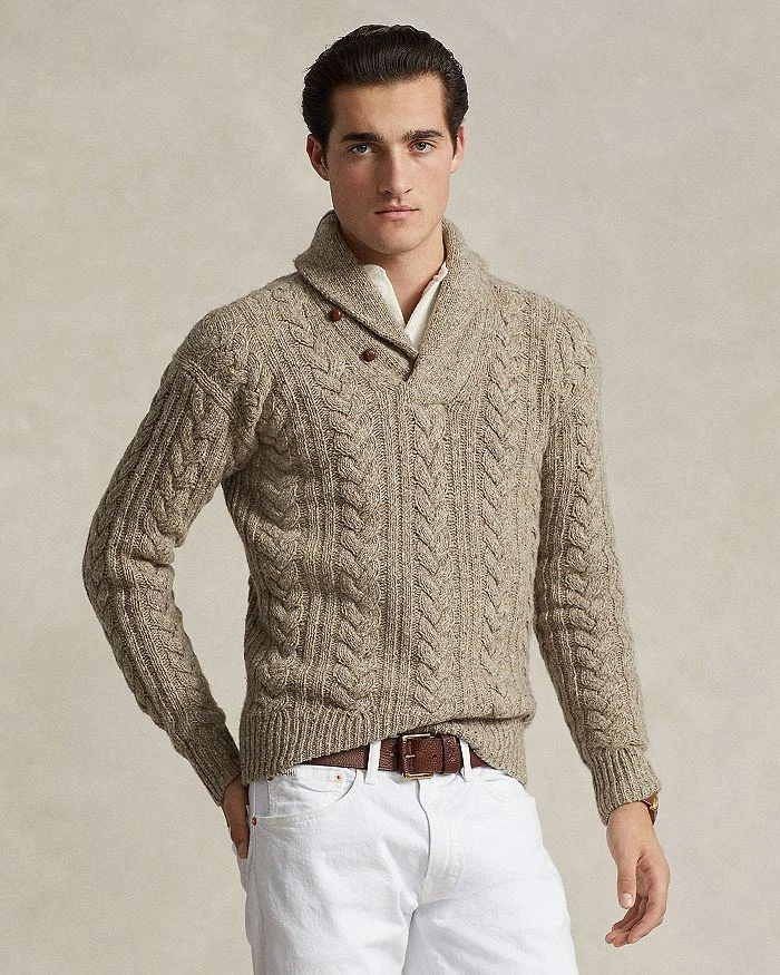 商品Ralph Lauren|Wool Blend Cable Knit Regular Fit Shawl Collar Sweater,价格¥1851,第3张图片详细描述