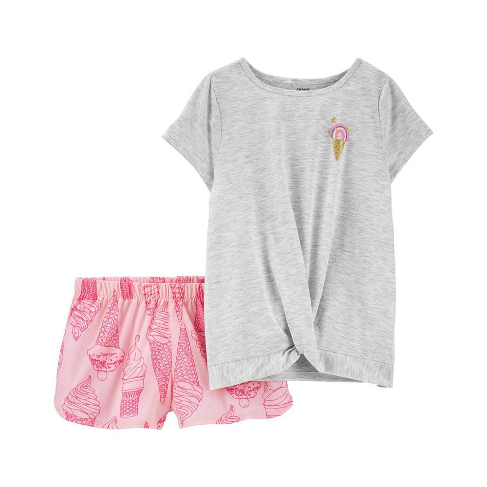 Little Girls 2-Piece Ice Cream Loose Fit T-shirt and Shorts Pajama Set商品第1张图片规格展示