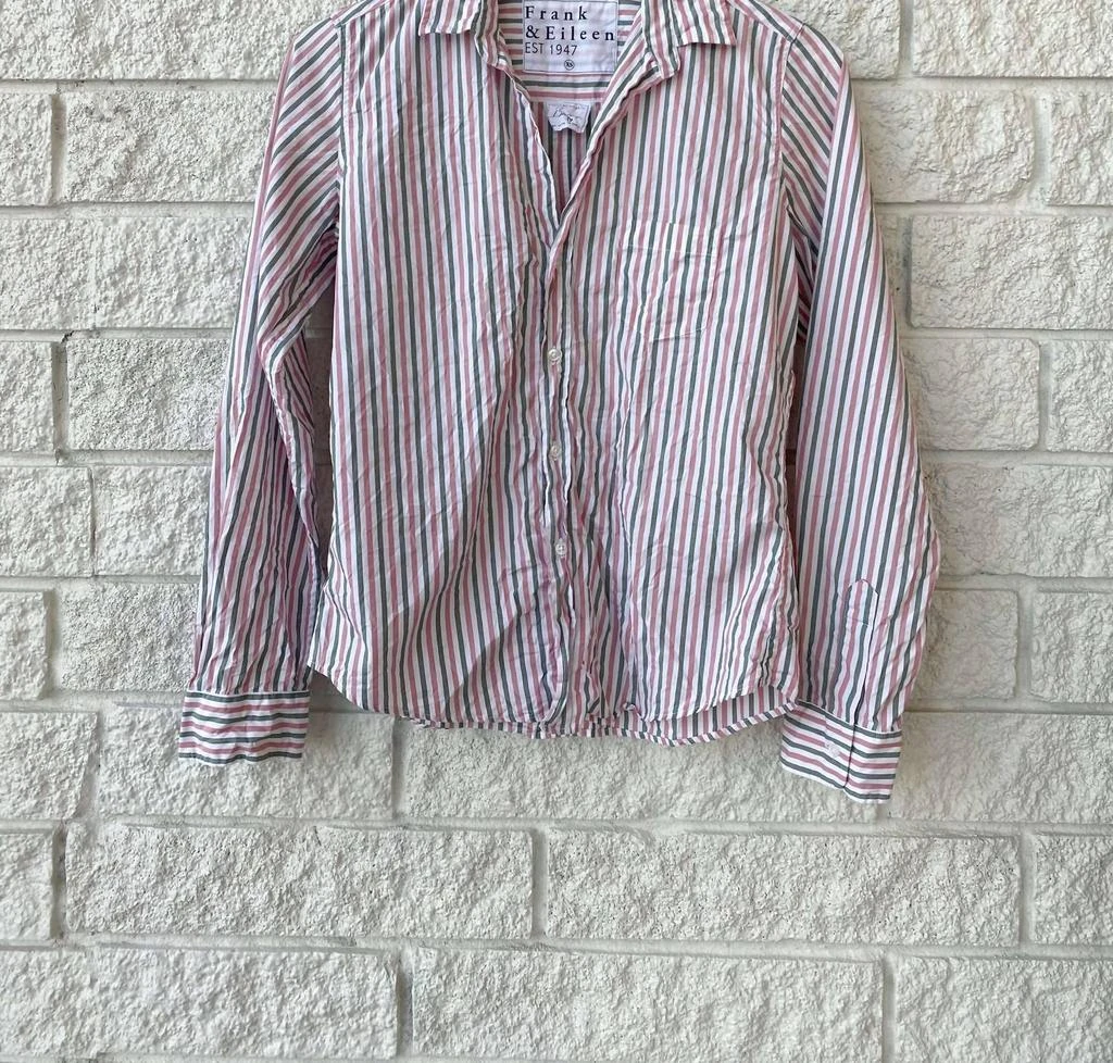 商品Frank & Eileen|Barry Woven Button Up Top in Pink/ Green Stripe,价格¥1271,第1张图片