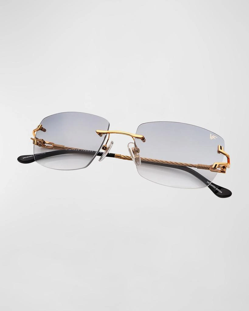 商品Vintage Frames Company|Men's VF Bal Harbour Rectangle Rimless Sunglasses,价格¥2317,第2张图片详细描述