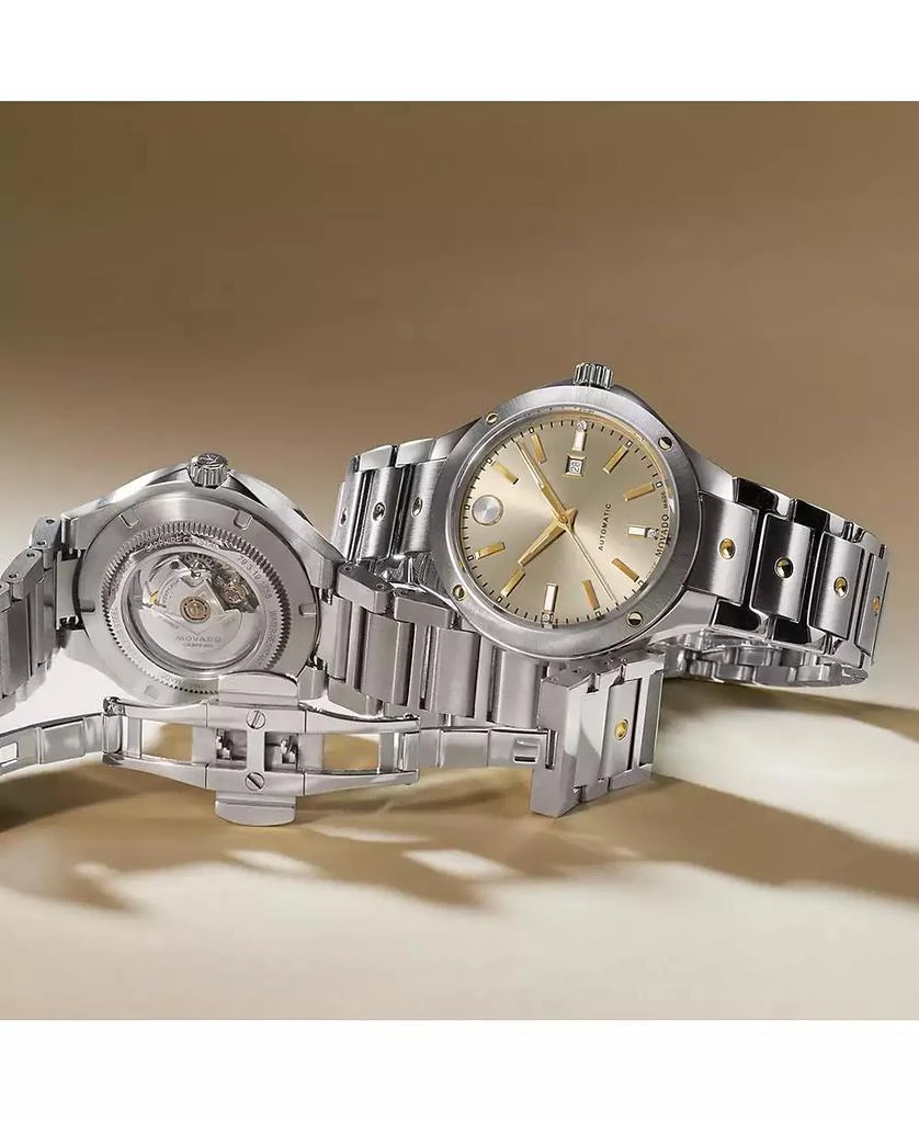 商品Movado|Women's Se Automatic Swiss Automatic Silver-Tone Stainless Steel Yellow PVD Bracelet Watch 33mm,价格¥11286,第4张图片详细描述