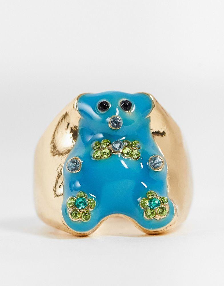 Reclaimed Vintage inspired chunky ring with teddy bear in gold商品第2张图片规格展示