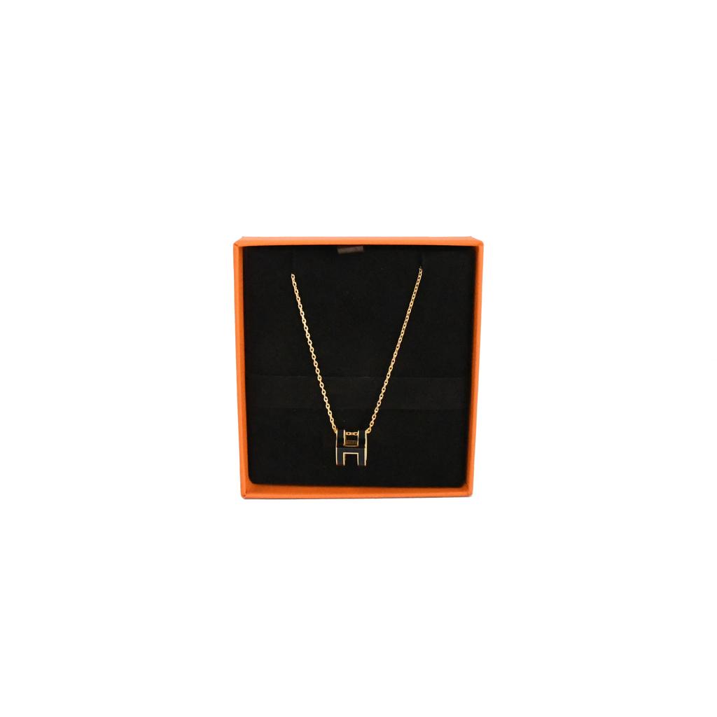Hermes Pop H Pendant Necklace Gold HW Black商品第1张图片规格展示