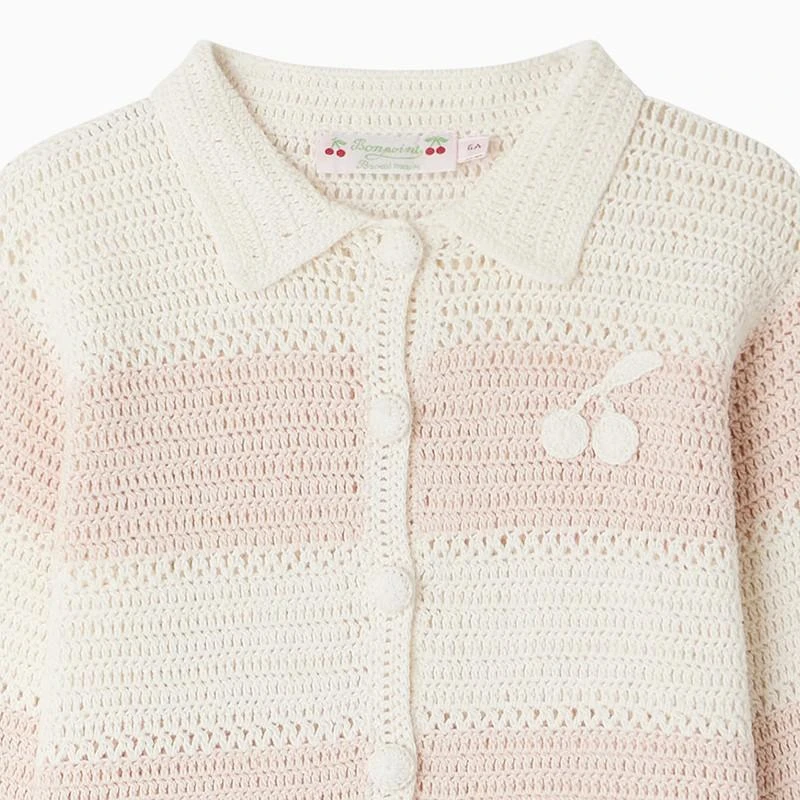 商品Bonpoint|Faro powder pink striped cotton cardigan,价格¥868,第3张图片详细描述