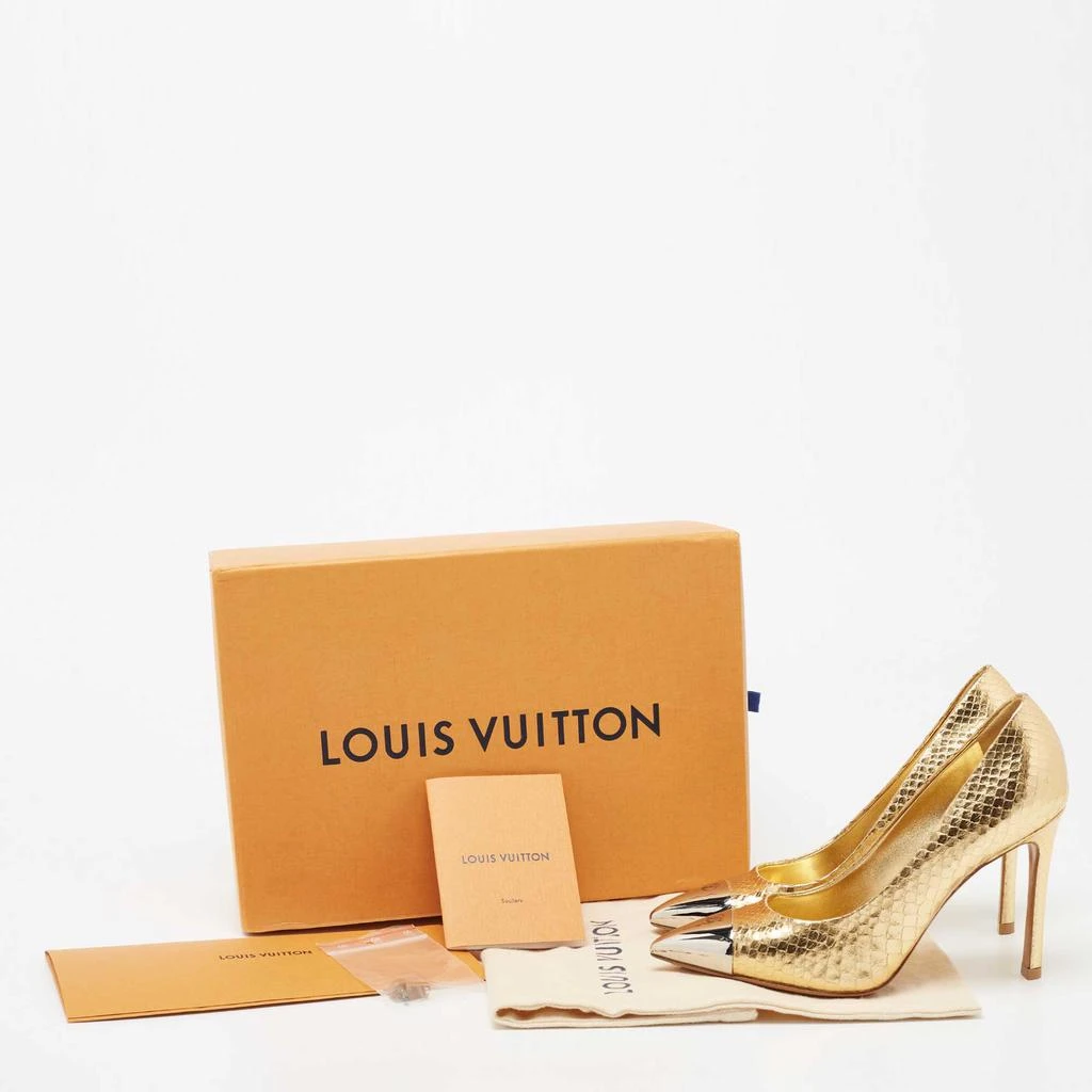 Louis Vuitton Metallic Gold Python Embossed Leather Metal Cap Toe Merry Go Round Pumps Size 36 商品
