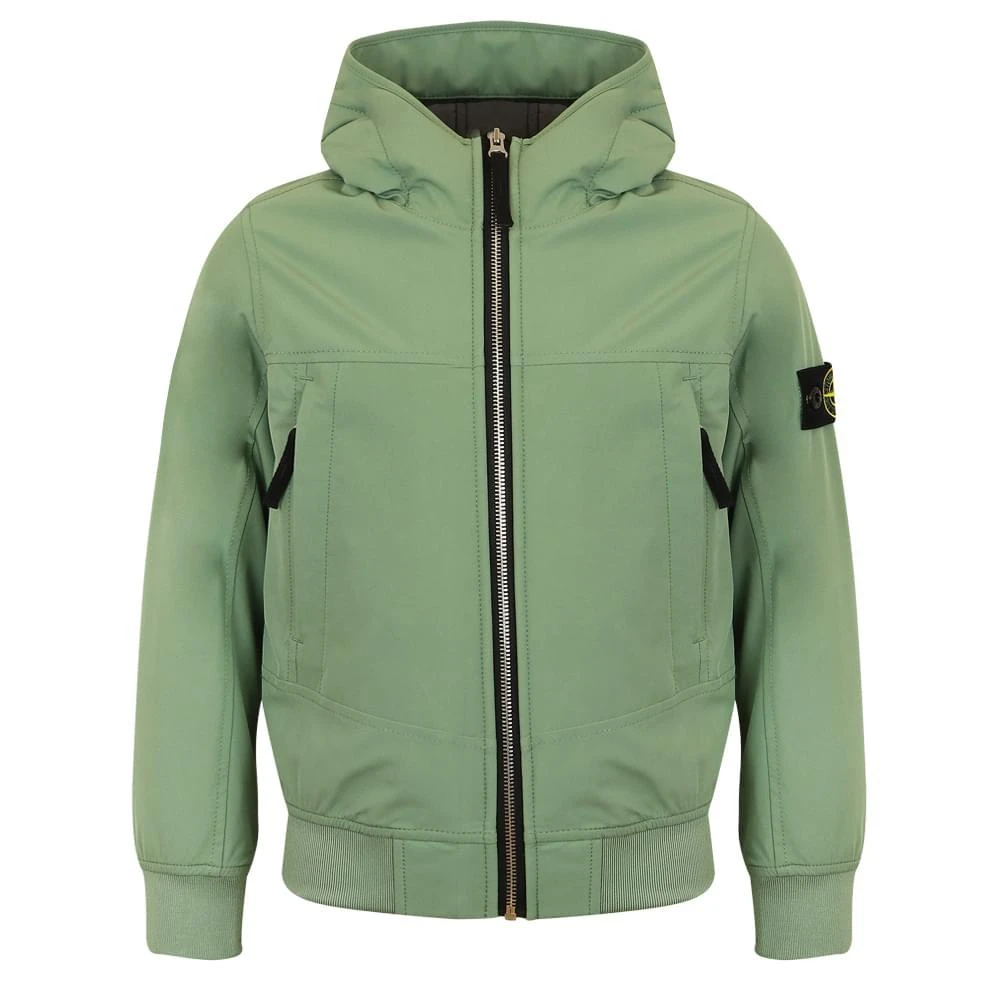 商品Stone Island Junior|Sage Green Hooded Zip Up Jacket,价格¥2427,第1张图片