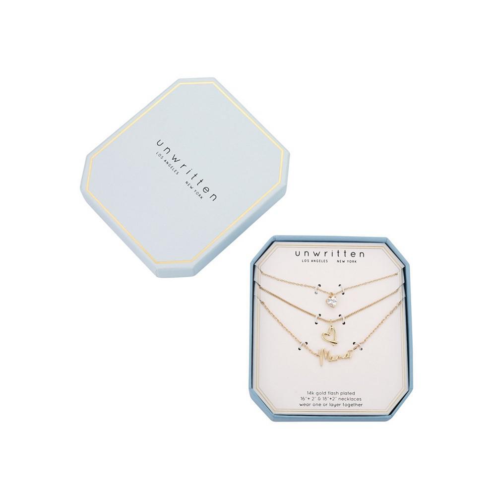 商品Unwritten|14K Gold Flash-Plated 3-Pieces Cubic Zirconia Mama Layered Pendants Set,价格¥215,第4张图片详细描述