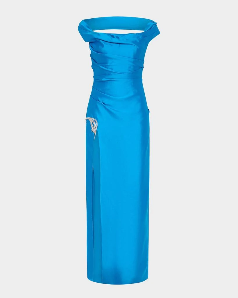 商品RACHEL GILBERT|Bailey Draped Off-The-Shoulder Crystal Slit Gown,价格¥18359,第1张图片