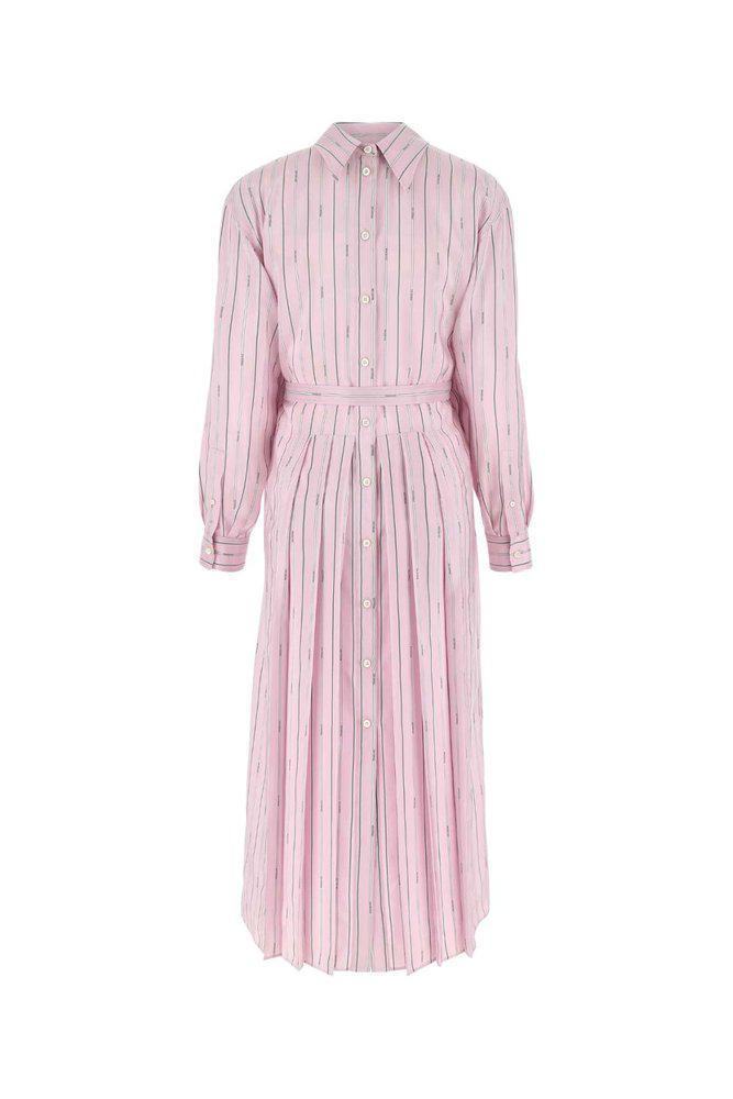 商品Prada|Prada Striped Belted Long Sleeved Shirt Dress,价格¥18359,第1张图片