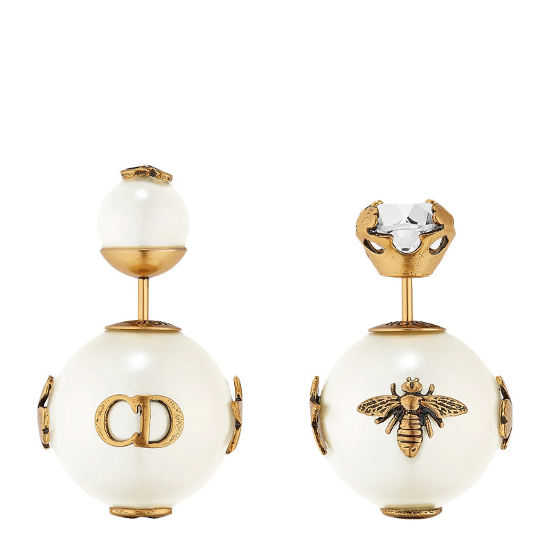 商品Dior|Dior 女士金色白色复古珍珠镶钻耳钉 E0665TRIRS-D908,价格¥3302,第1张图片