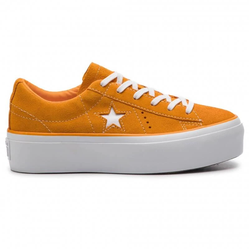 商品Converse|Converse One Star Platform OX Ladies Bright Orange Suede Sneakers,价格¥404,第1张图片