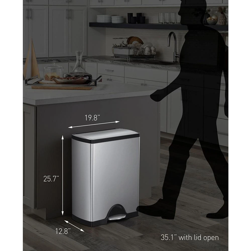 商品simplehuman|Brushed Stainless Steel 50 Liter Fingerprint Proof Rectangular Step Trash Can,价格¥641,第4张图片详细描述