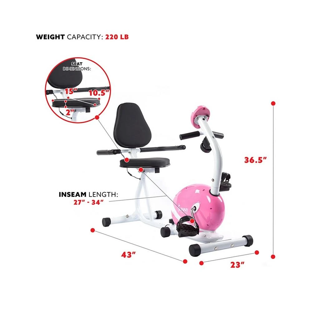 商品Sunny Health & Fitness|Magnetic Recumbent Bike,价格¥2129,第5张图片详细描述