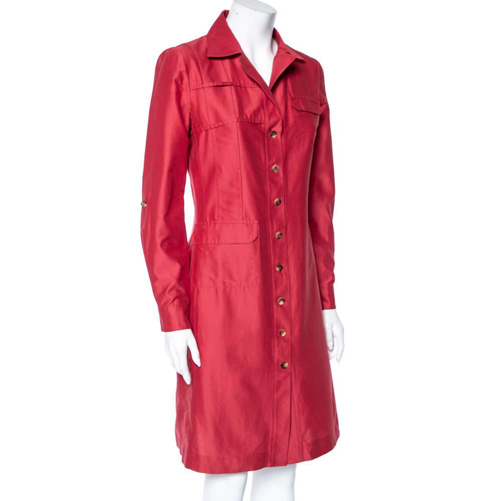 商品[二手商品] Kenzo|Kenzo Red Cotton Embroidered Sleeve Detail Short Shirt Dress M,价格¥768,第4张图片详细描述