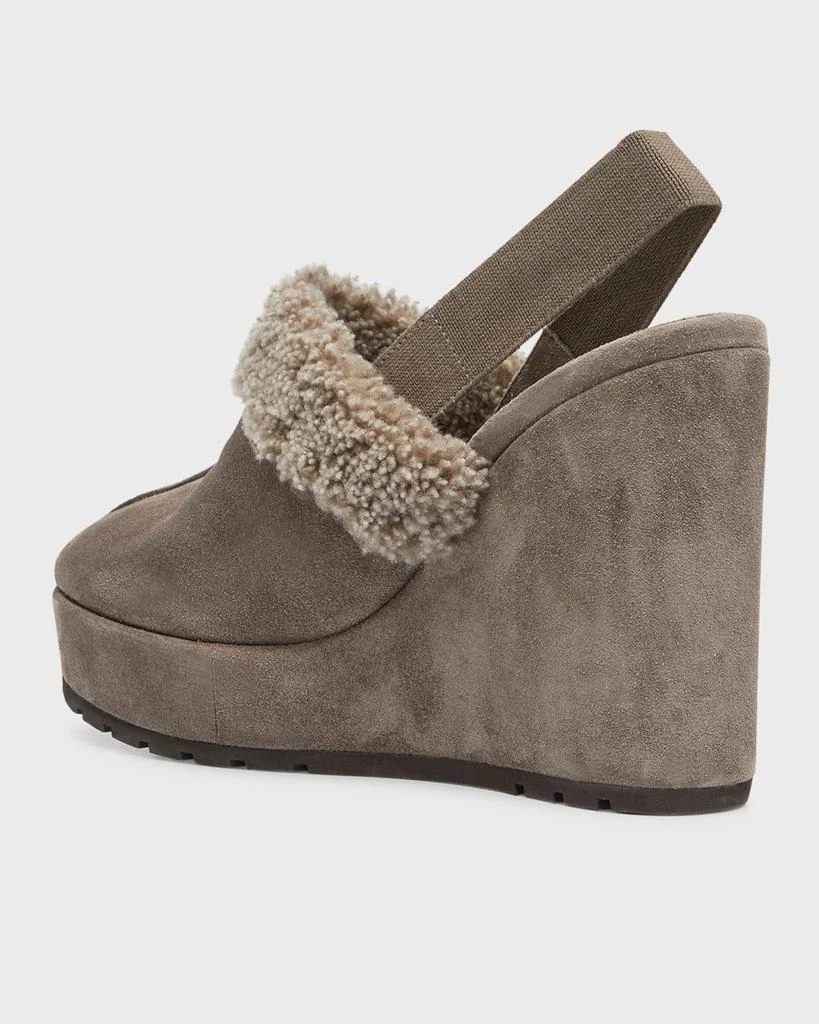 商品Brunello Cucinelli|Suede Shearling Wedge Slingback Clogs,价格¥4890,第3张图片详细描述