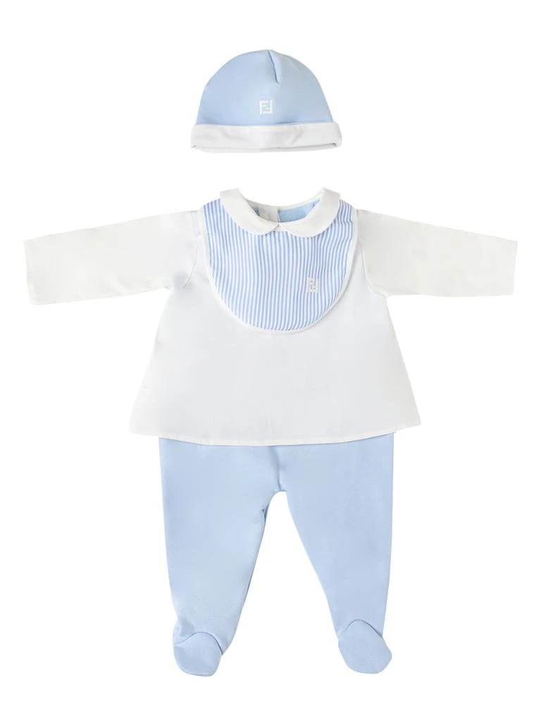 商品Fendi|Baby Footie With Multipattern Text Logo With Hat And Bib,价格¥4714,第1张图片