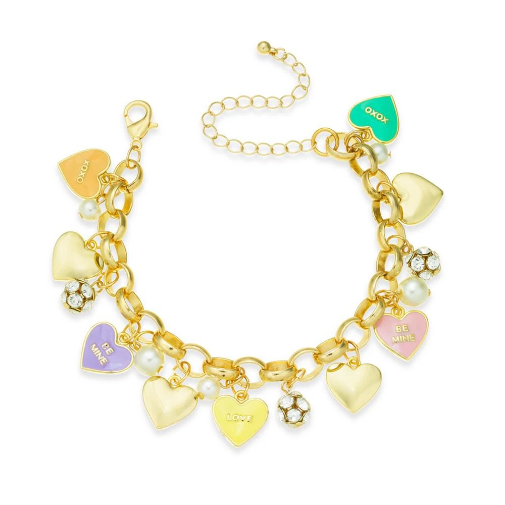 商品Charter Club|Gold-Tone Crystal & Imitation Pearl Sweetie Heart Charm Bracelet, Created for Macy's,价格¥66,第1张图片
