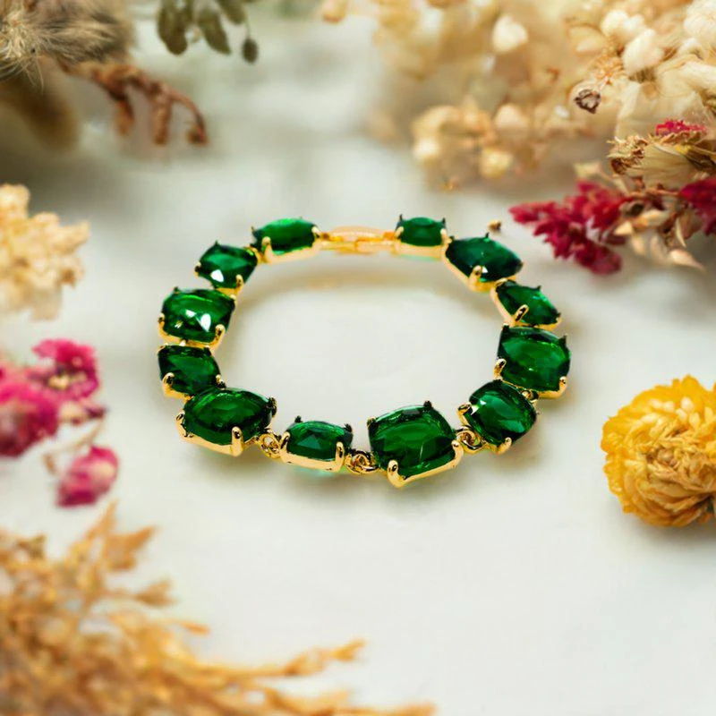 商品Le Réussi|Emerald Elegance Gold-Plated Faux Diamond Bracelet,价格¥227,第1张图片